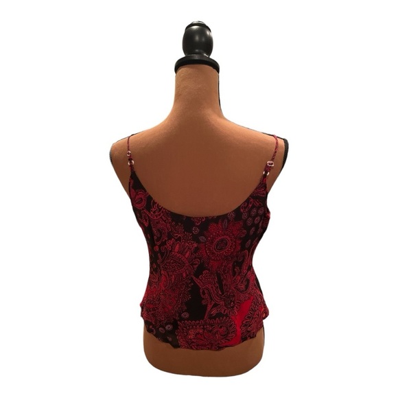 Vintage René Derhy Black & Red Cami with sequins & lace trim Size M #B63 - Picture 3 of 6